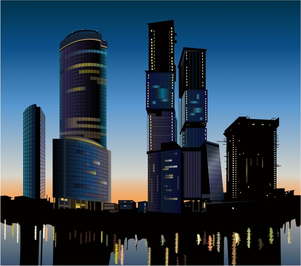 city background modern skyscrapers sketch dark design