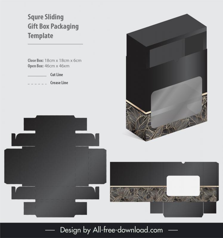 sliding gift box packaging template luxury dark leaves decor 