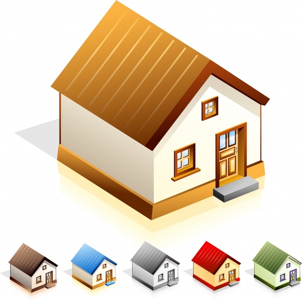 small house icons templates colorful 3d sketch 