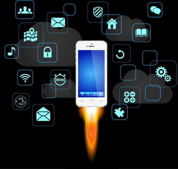 smartphone advertisement speed rocket icon various ui decor