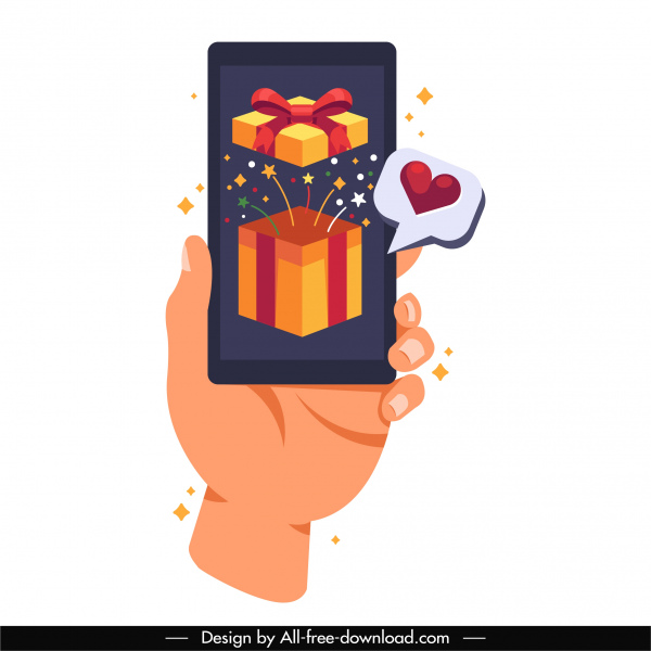 smartphone advertising background cartoon design hand giftbox sketch