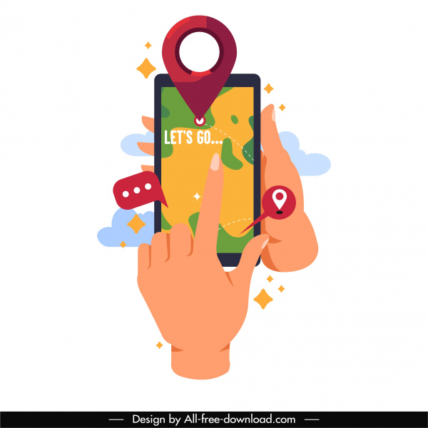 smartphone navigation icon hands touchscreen sketch cartoon design