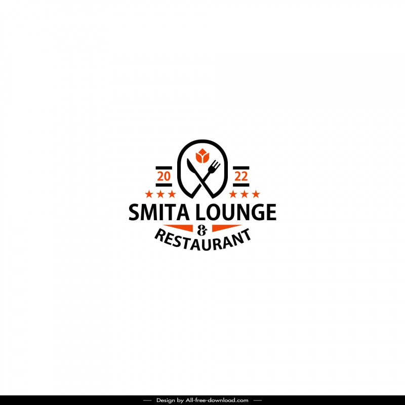 smita lounge and restaurant logotype symmetric fork spoon stars texts decor