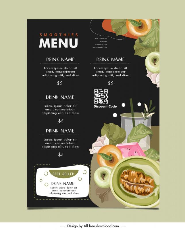 smoothie shop menu  template elegant contrast 