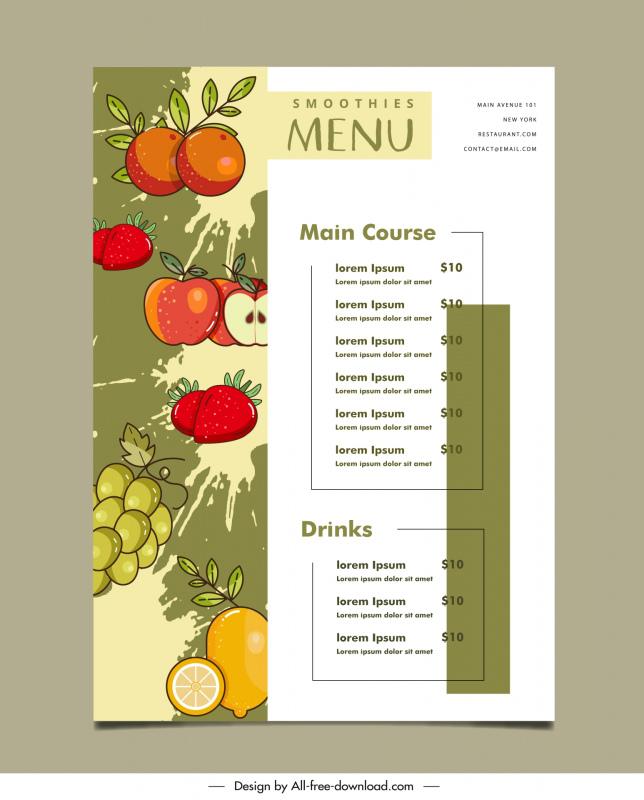 smoothie shop menu template grunge classic fruits decor 