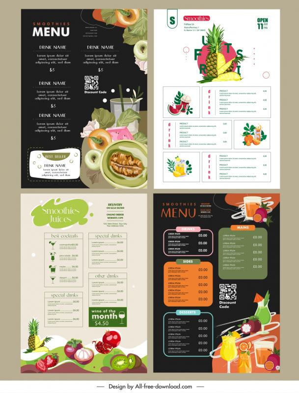 smoothie shop menu  templates collection elegant design 