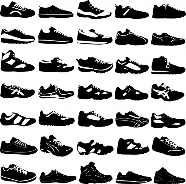 man sneakers templates black white silhouette design