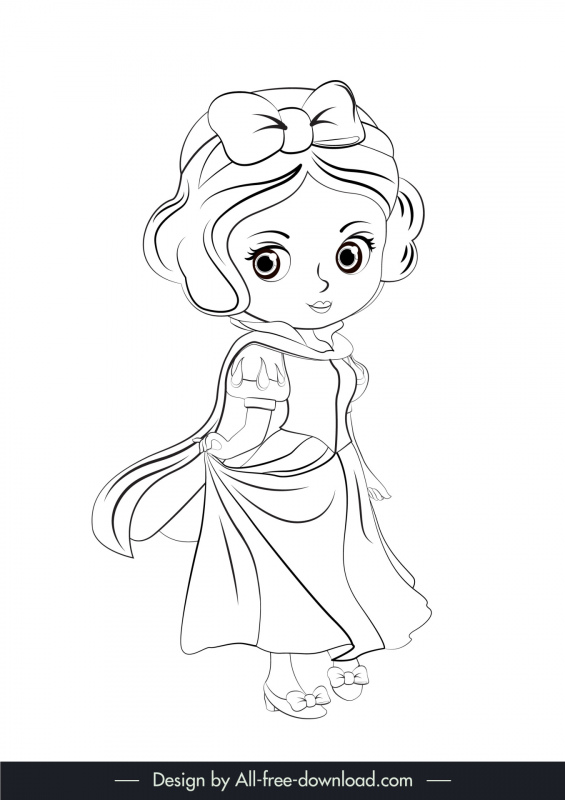 snow white disney character icon cute black white handdrawn lineart sketch