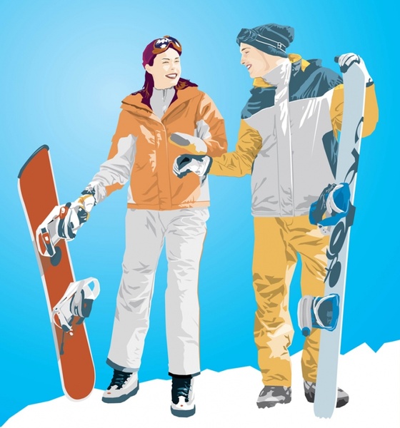 Snowboard Boy & Girl Illustration