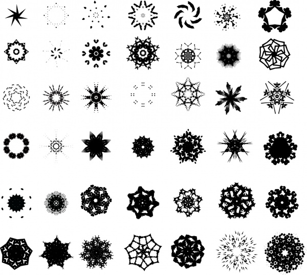 snowflakes icons black white symmetric decor