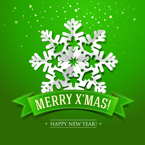 snowflakes and green christmas background vector
