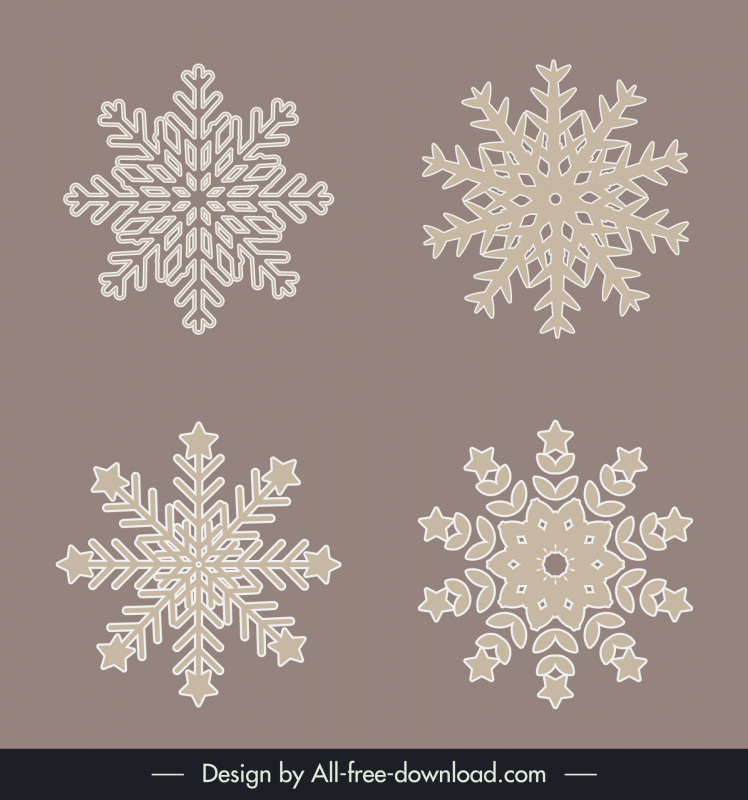  snowflakes design elements flat symmetric shapes sketch