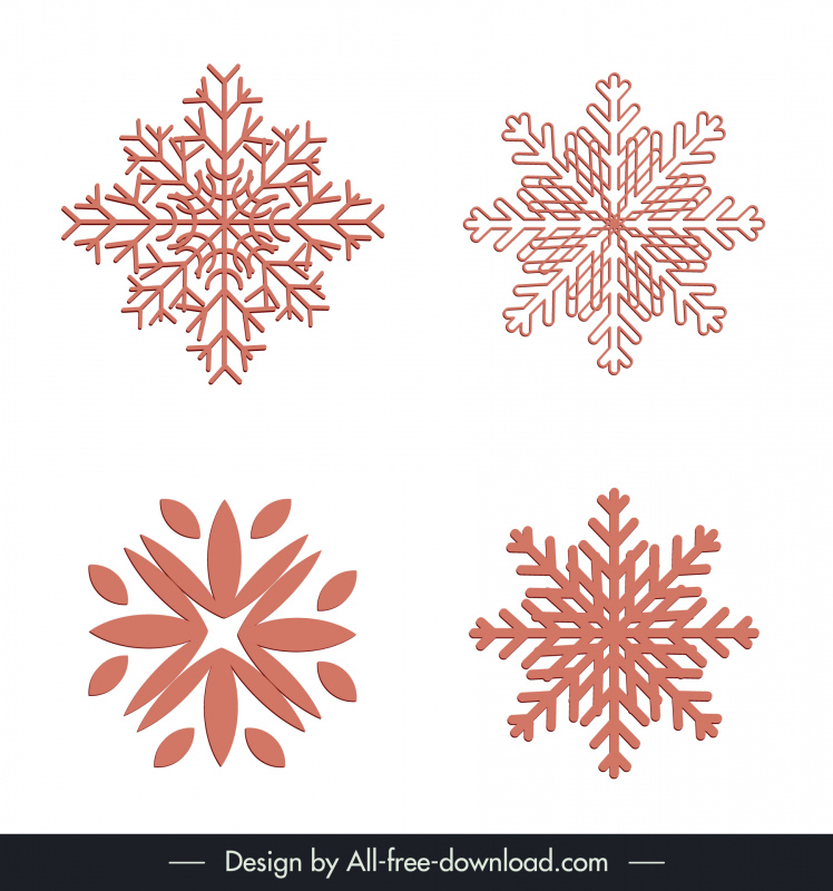 snowflakes sets design elements flat symmetric papercut outline 