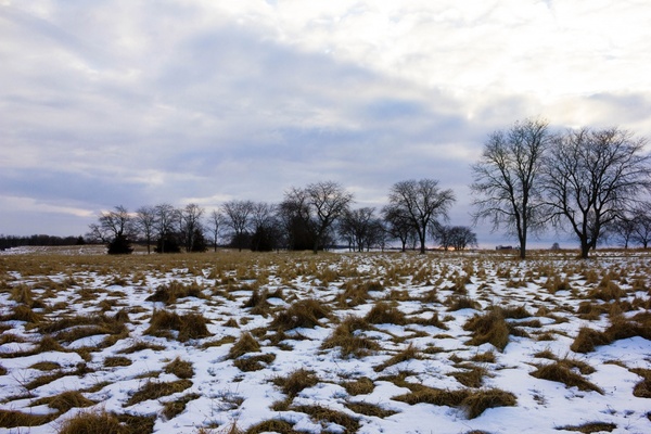 snowy fields at aztalan state park wisconsin 