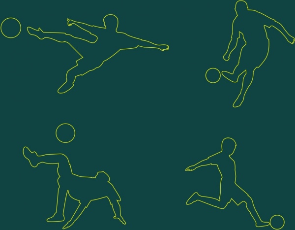 soccer player icons collection silhouette style design