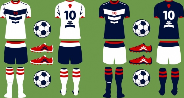 soccer uniform icons sets various colorful flat design