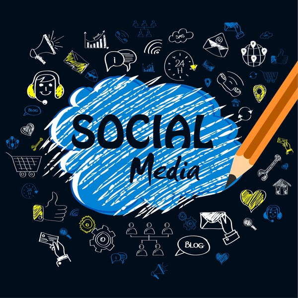 social media design elements hand drawn icons style