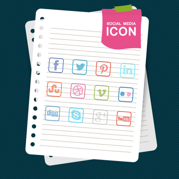 social media icons with notebook vector