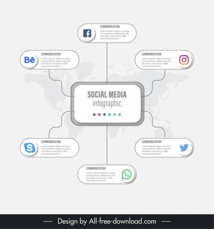 social media infographic template flat world map text box