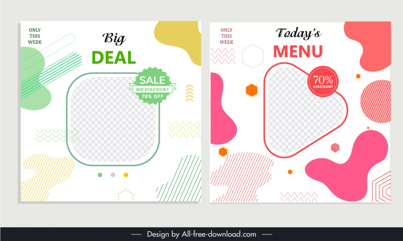 social media post food sale template flat geometric checkered shapes