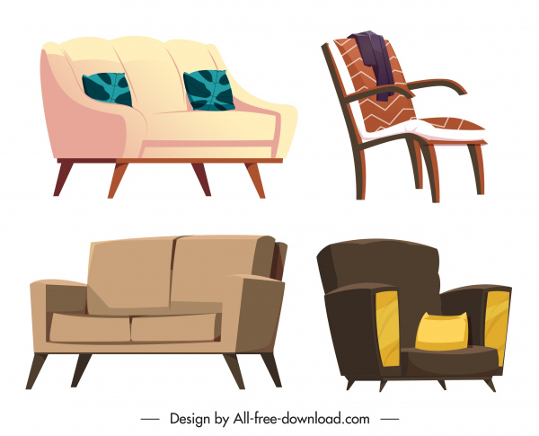 sofa furniture icons classical contemporary sketch
