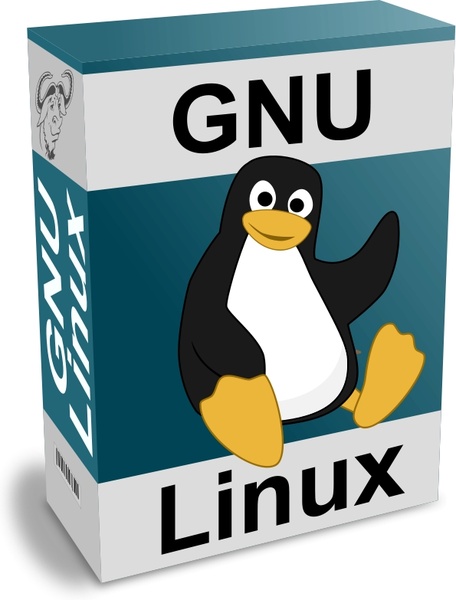 Software Carton Box with GNU - Linux Text and Tux
