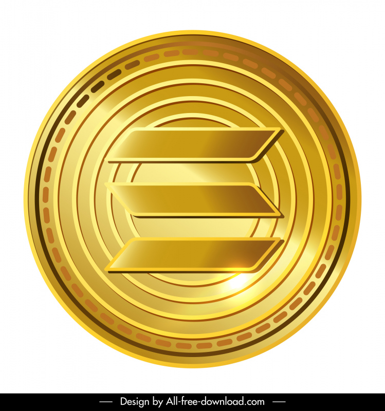 solana coin sign icon shiny golden symmetric geometrical design