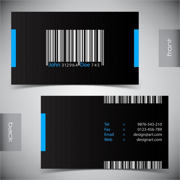 business card template dark design barcode decor