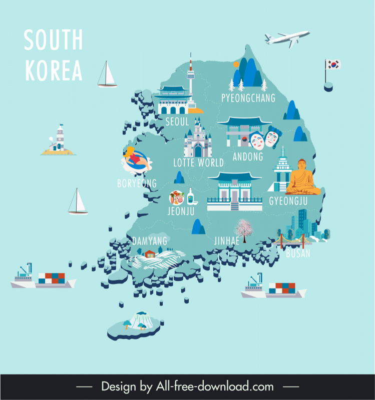 south korea banner template country scenic elements map sketch