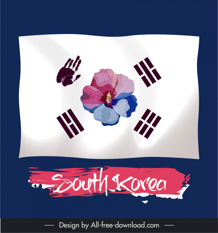 south korea flag template grunge handprint petals symbols decor