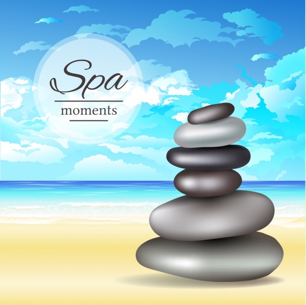 spa advertising background stacked stones blue sea decor
