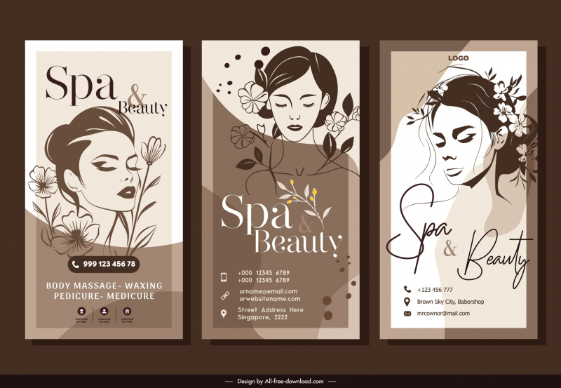 spa  beauty banners templates collection handdrawn retro
