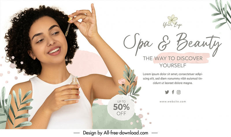 spa discount banner  template smiling lady flowers decor