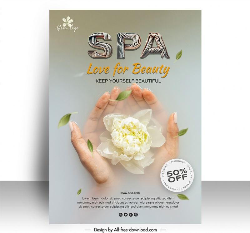 spa poster template elegant hands holding petal leaf