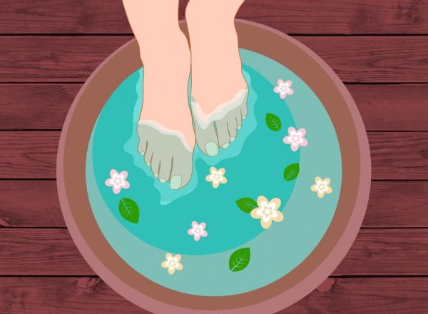 Spa theme feet soaking in herbal water decoration Vectors in editable .ai .eps .svg format for free download. id:6827309