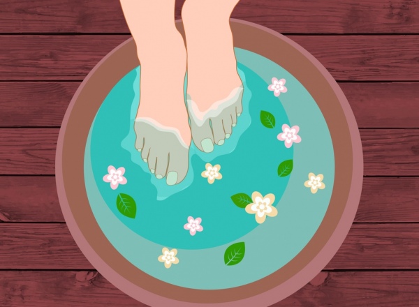 spa theme feet soaking in herbal water decoration 