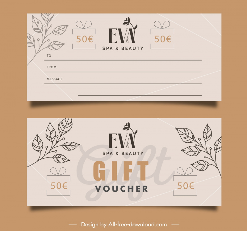 spa voucher template flat handdrawn leaves 