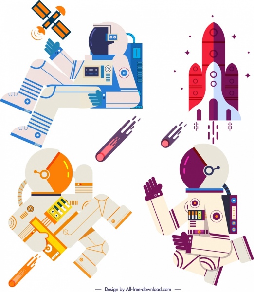 space design elements astronaut spaceship icons