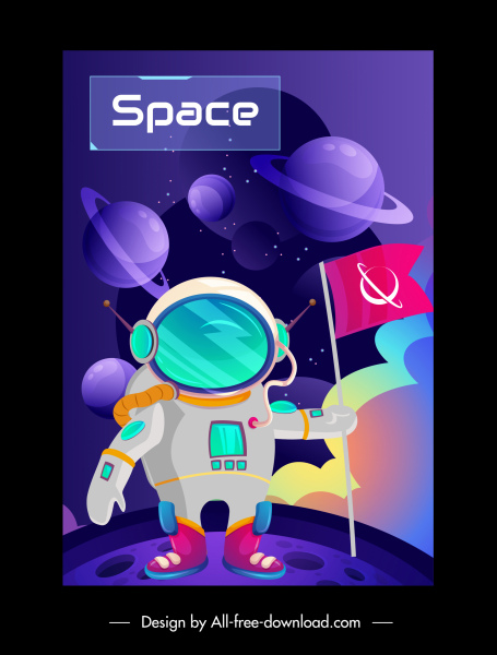 space exploration banner astronaut planets sketch