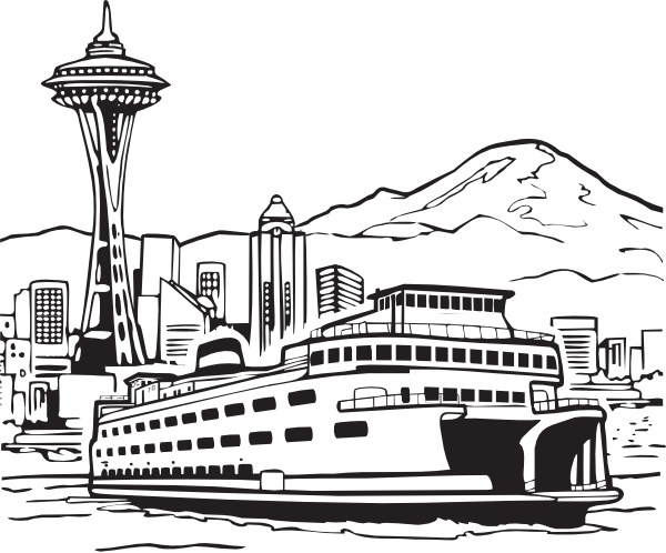 Space Needle And Ferry clip art