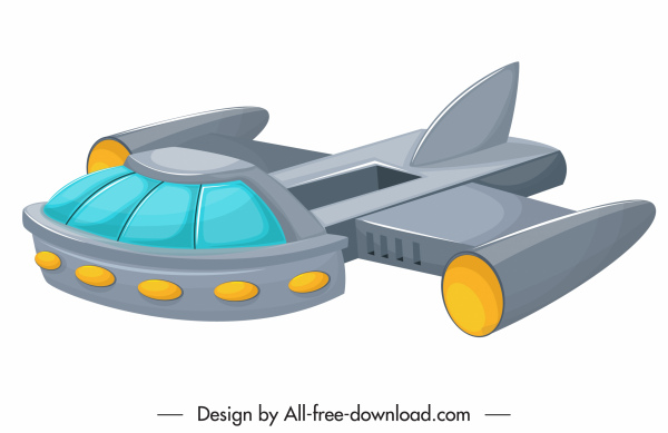 spaceship icon modern 3d colored sketch