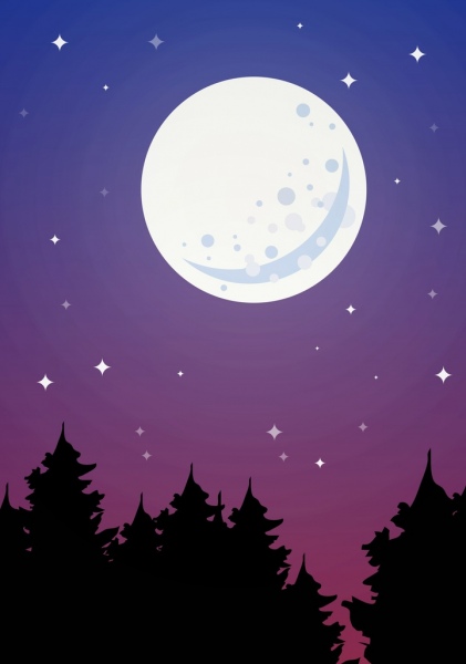 sparkling round moonlight background trees silhouette decoration