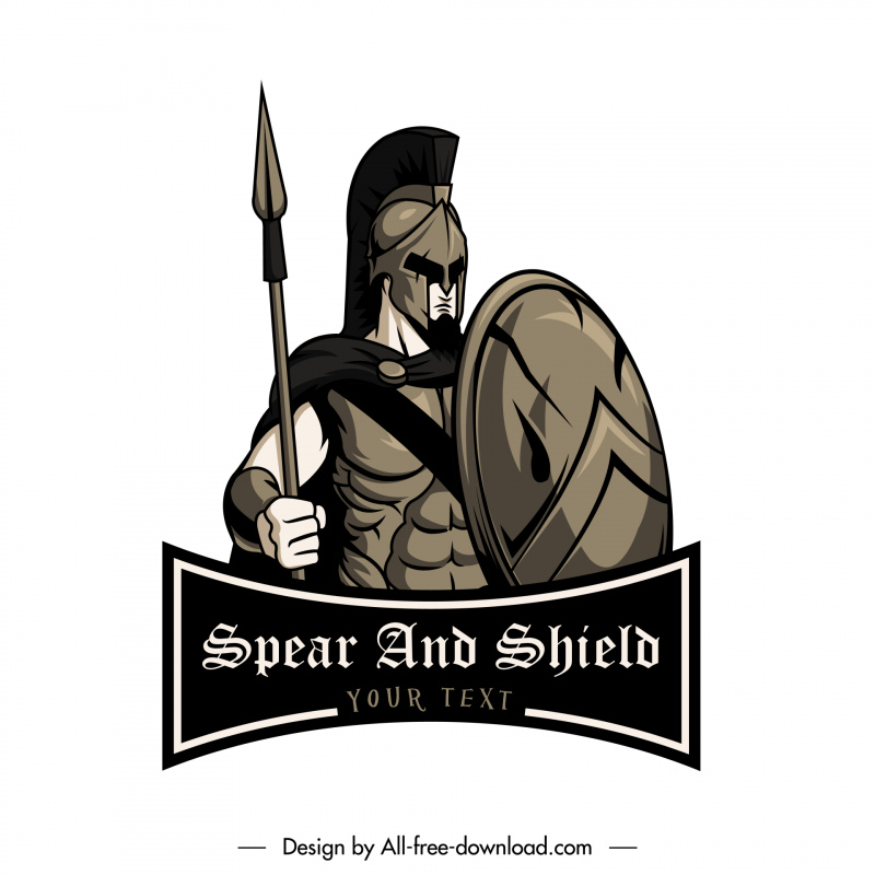spear and shield logo medieval warrior sketch cartoon design