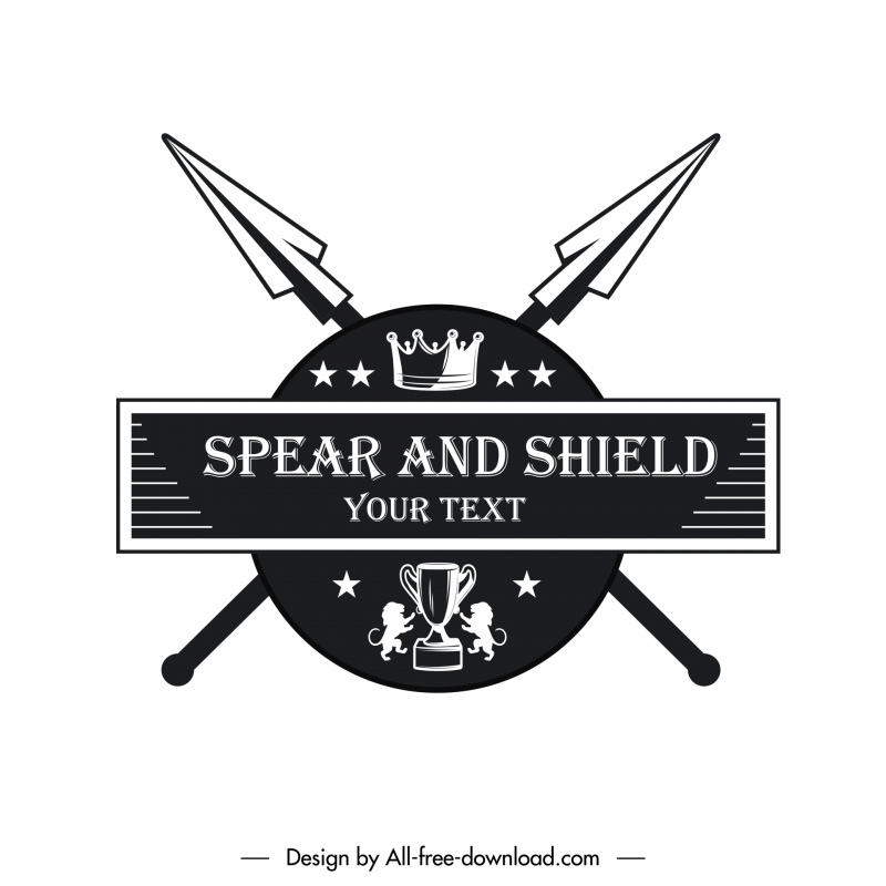 spear and shield logotype elegant vintage symmetric black white design