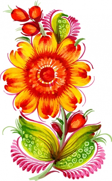 flower painting classical colorful handdrawn sketch