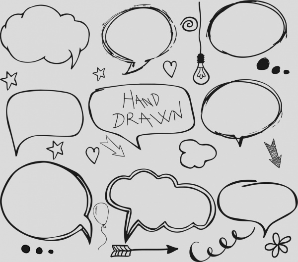 speech baubles icons flat handdrawn design