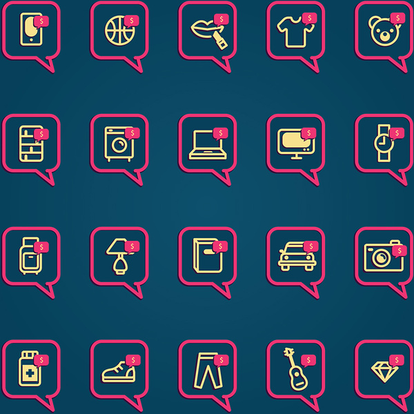 speech bubble with shopping icons