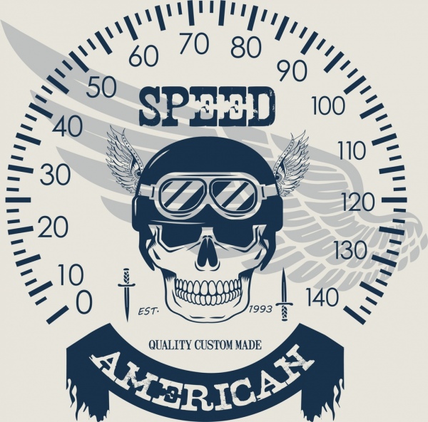 speed background speedometer skull wing icons decoration