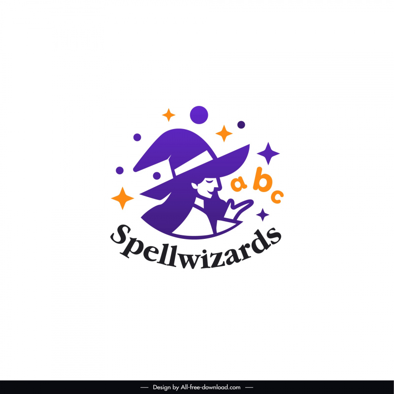 spellwizards logo template cute flat lady witch 