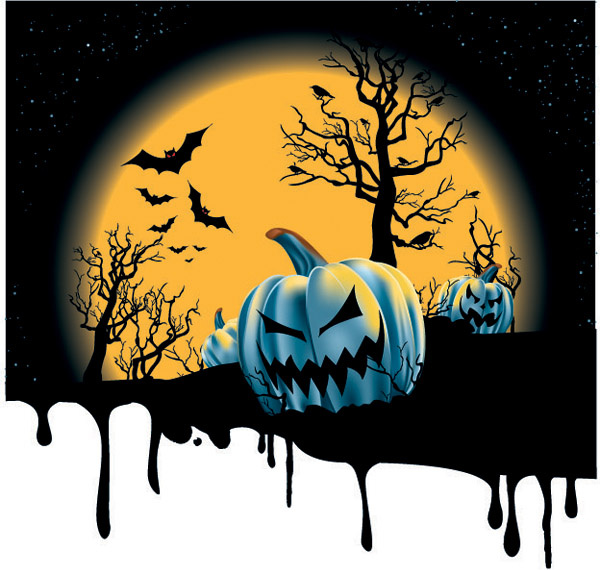 spooky pumpkins with halloween night background